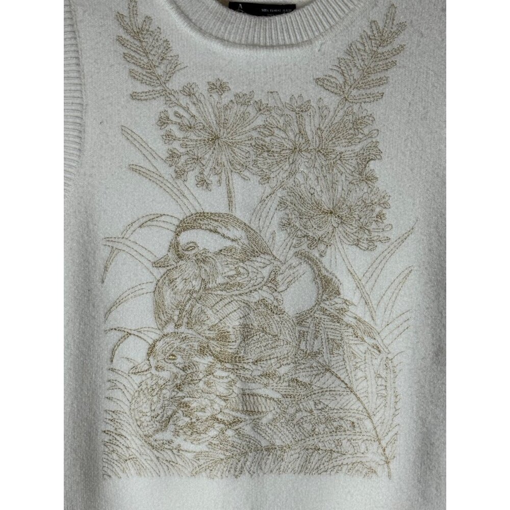 Anewsta Sweater Women Large White Gold Embroidered Floral Duck Knit Vest NWT - Picture 8 of 12